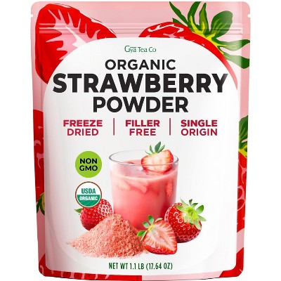 Gya Tea Co Organic Strawberry Powder 1.1 Lb - Freeze Dried Strawberries Fruit Powder - No Sugar Added, Non GMO, Gluten Free
