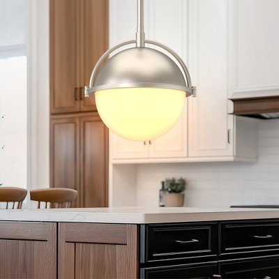DORESshop Modern Brushed Nickel Pendant Light with Frosted Glass Shade, Single-Light Hanging Fixture for Kitchen Island, Dining Room, Living Room