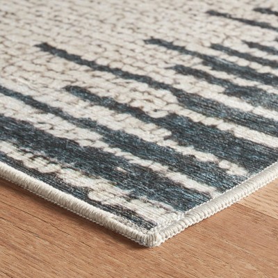 2' x 3' Blue and White Synthetic Washable Rug