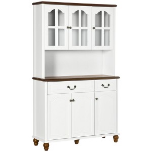 Aghana Digitals Vintage White Kitchen Hutch Cabinet with Glass Doors, Soft-Close Mechanisms, 2 - 1 of 4