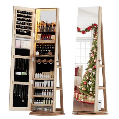 Vlsrka 360° Swivel Jewelry Cabinet with Lights, Lockable Full Length Mirror Organizer, Large Standing Storage