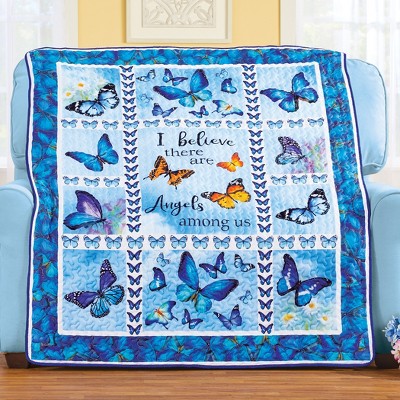 Quilted Patchwork Butterfly Angels Throw Blanket 60" x 50"