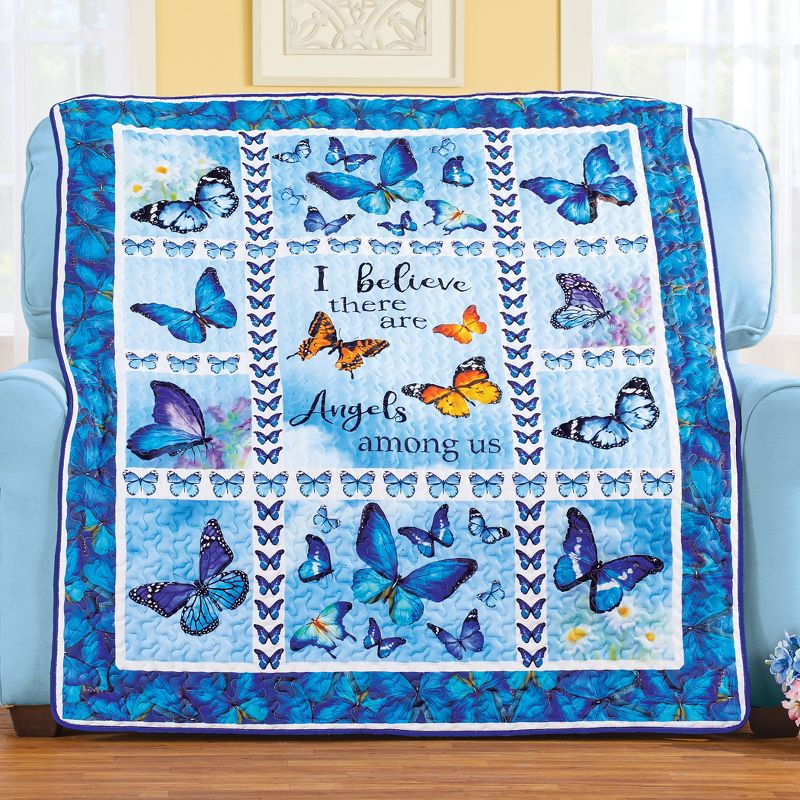 Collections Etc Quilted Patchwork Butterfly Angels Throw Blanket 60" x 50" x 0.13", 2 of 3