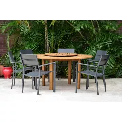 Lucan 7pc Patio Dining Set with Round Table with Teak Finish & Lazy Susan - Amazonia