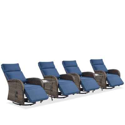 Buenhomino 6 Piece Patio Furniture Set with 4 Swivel Recliner Chairs and 2 Side Tables, Dual-Adjust Wicker Chaise Chair for Backyard Garden