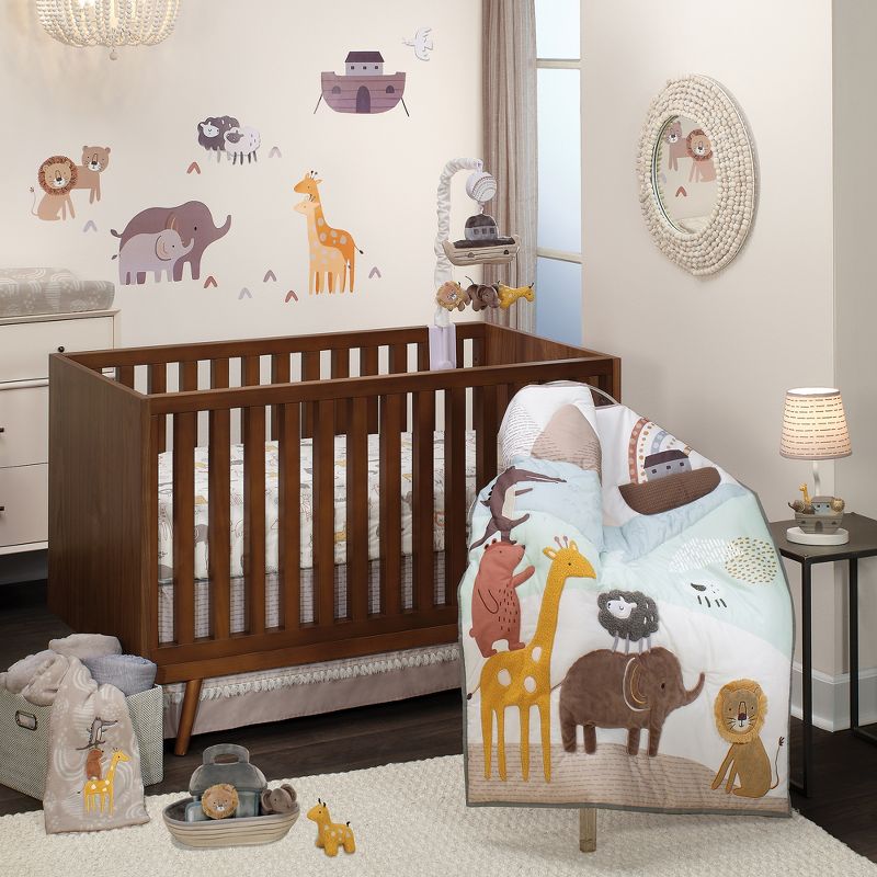 Lambs & Ivy Baby Noah Taupe Elephant/Ark/Rainbow 100% Cotton Fitted Crib Sheet, 4 of 6