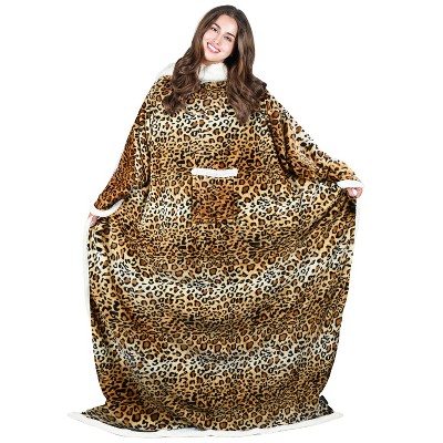 Catalonia Women Wearable Flannel Blanket with Front Pocket, Super Warm Soft Fuzzy Fleece Blanket Robe TV Wrap, Cozy Winter Gift for Woman Wife Man