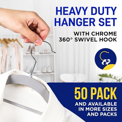 Heavy Duty Gray Plastic Non-Slip Clothes Hangers Set of 50