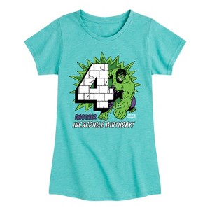 Girls' - Marvel - Hulk Incredible Birthday 4 Fitted Short Sleeve Graphic T-Shirt - 1 of 4