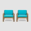 Santa Ana 2pk Acacia Wood Club Chairs: Weather-Resistant with Polyester Cushions - Christopher Knight Home - 2 of 4