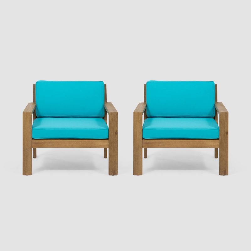Santa Ana 2pk Acacia Wood Club Chairs Brushed Light Brown/Teal - Christopher Knight Home, 3 of 7