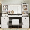 YOOCOZZ 61.5" Farmhouse Vanity Desk with Mirror, LED Lights, and Makeup Set - White - 2 of 4