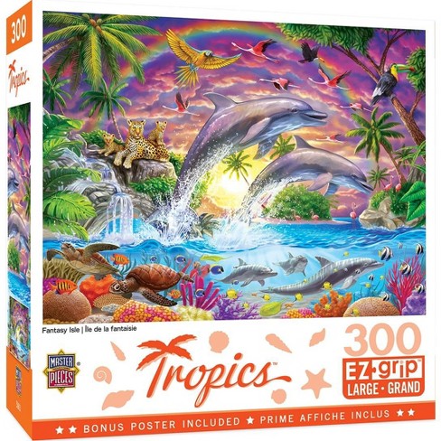 MasterPieces Inc Fantasy Isle Colorful Dolphins 300 Piece Large EZ Grip  Jigsaw Puzzle