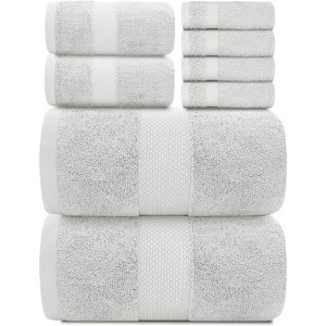 BRINJOY Luxury Bath Towel Set of 8 - 100% Turkish Cotton Highly Absorbent, 2 Luxury Bath Towels 700GSM, 2 Hand Towels, 4 Washcloths, Silver - 1 of 4