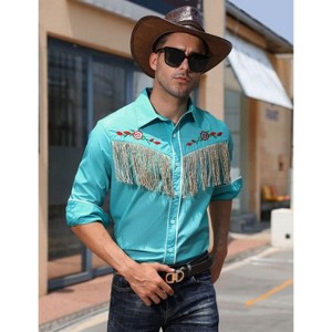 WhizMax Men's Western Cowboy Fringe Shirt Long Sleeve Rose Embroidered Slim Fit Button Down Shirt - 1 of 4