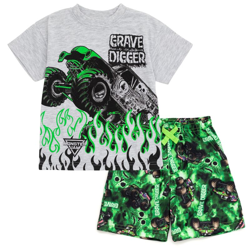 Monster Jam Grave Digger Monster Truck T-Shirt and Shorts Outfit Set Toddler, 1 of 8