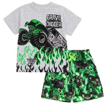 Monster Jam Grave Digger Monster Truck T-Shirt and Shorts Outfit Set Toddler