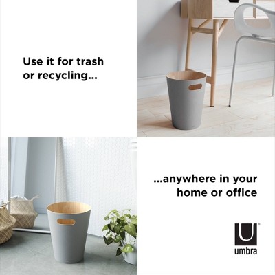 Gray Wood Open Top Bathroom Waste Basket