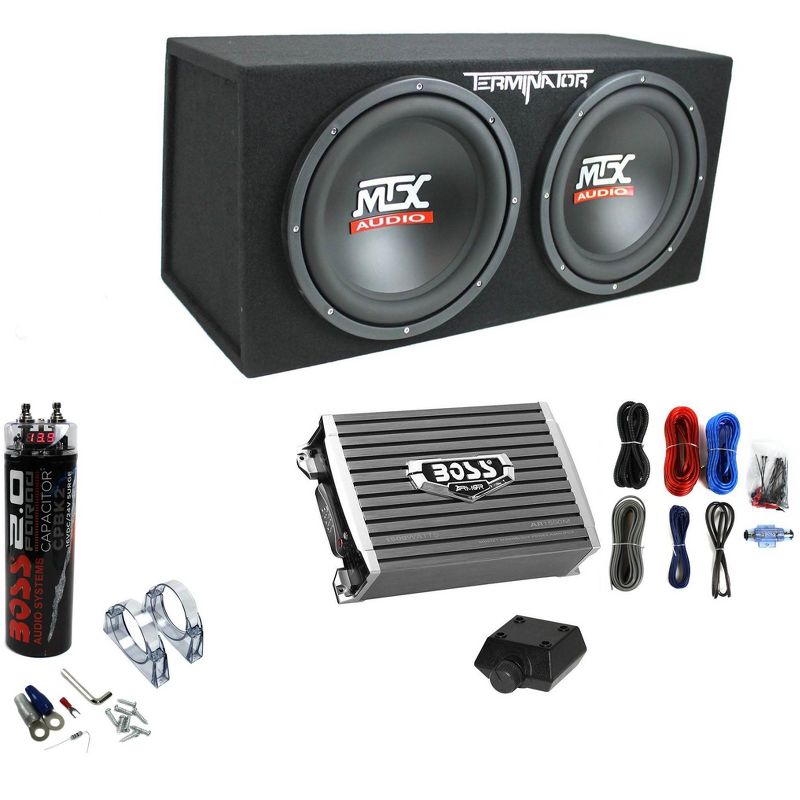 MTX TNE212D 12" 1200W Dual Loaded Subwoofer Box + 1500W Amplifier + Capacitor, 1 of 7