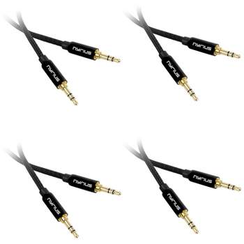 Nyrius Premium 3.5mm Auxiliary Audio Cable (3 Feet) with Tangle Free Protective Shielding & Step Down Connector - 4 Pack