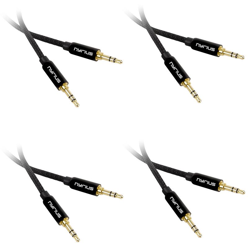Nyrius Premium 3.5mm Auxiliary Audio Cable (3 Feet) with Tangle Free Protective Shielding & Step Down Connector - 4 Pack, 1 of 7