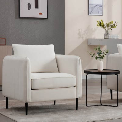 Lirago 33" Wide White Velvet Accent Chair Single Sofa Armchair with 1 Pillow