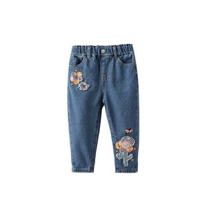 MyKids-Usa Arrival Autumn Baby Kids Girls Flowers and Cartoon Pattern Denim Pants - 1 of 4