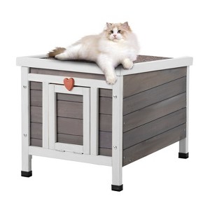 VEVOR Outdoor Cat House Weatherproof, Feral Cat Shelter for Multiple Cats, Outdoor Wooden Cat Rabbit House with PVC Door Flaps and Open Roof - 1 of 4