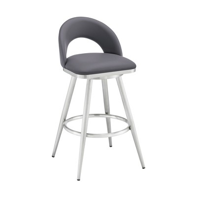 Sapphtopaz 1PC Modern Swivel Bar Stools with PU Upholstered Adjustable High Chair with Footrest&Curved Back Barstools for Kitchen Island