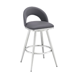 Sapphtopaz 1PC Modern Swivel Bar Stools with PU Upholstered Adjustable High Chair with Footrest&Curved Back Barstools for Kitchen Island - 1 of 4
