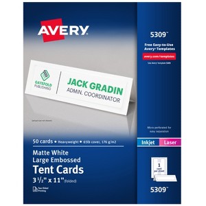 Avery Printable Tent Cards, 3.5" x 11", White with Embossed Border, 50 Blank Place Cards for Laser and Inkjet Printers (5309) - 1 of 4