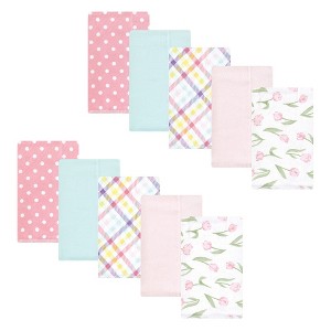 Hudson Baby Infant Girl Cotton Flannel Burp Cloths, Pink Tulips, One Size - 1 of 4