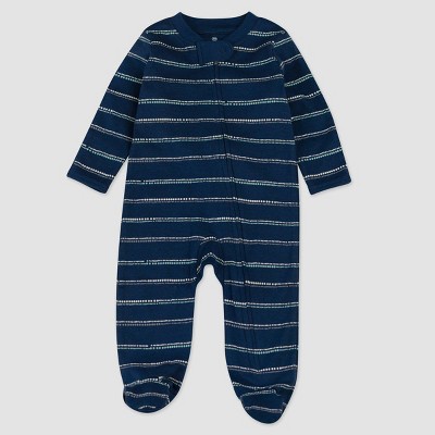Image of Honest Baby Boys' Organic Cotton Dotted/Striped Sleep N' Play - Navy 6-9M