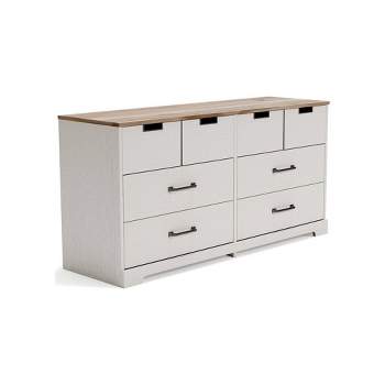 59" Dresser with 6 Drawers and Antique Nickel Handles White/Brown - Benzara