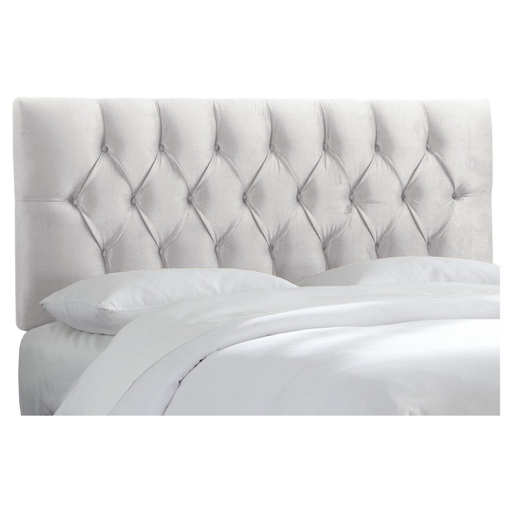 Skyline Furniture King Edwardian Tufted Headboard Velvet Mystere Snow: Elegant King-Size, Upholstered, Diamond Tufting