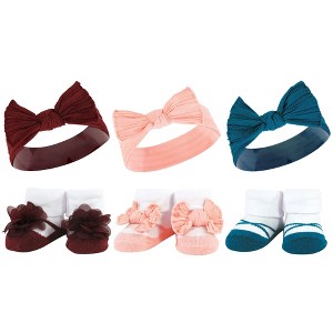Hudson Baby Infant Girls Headband and Socks Giftset, Burgundy Teal, One Size - 1 of 4