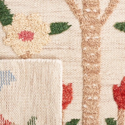 Ivory and Pink Hand-Knotted Wool Tribal Area Rug - 6' x 9'