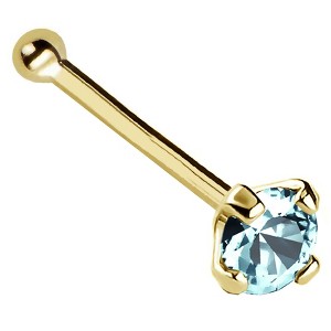 Jewelry Avalanche 22G 14K Gold Ball-end Nose Stud with Aquamarine Gemstone - 1 of 2