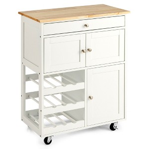 Costway Rolling Kitchen Island Serving Cart Storage Cabinet w/ Wine Rack - 1 of 4