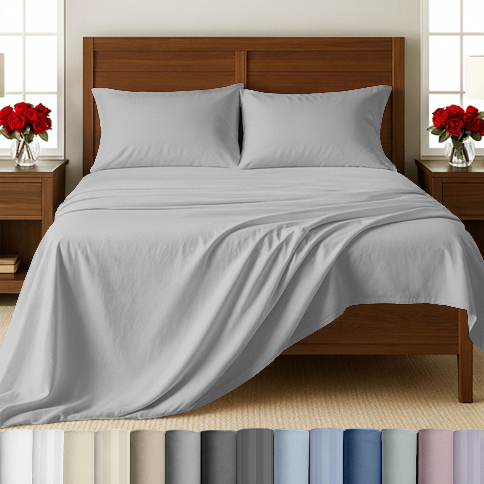 Light Gray -Queen Sheet Set, 100% Extra Long Staple Cotton, 500 Thread Count Sateen Weave, 4 Piece Set, California Design Den