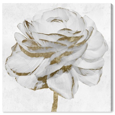 12" x 12" White Gold Peony Floral and Botanical Unframed Canvas Wall Art in White - Oliver Gal