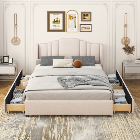 Platform bed deals frame queen headboard