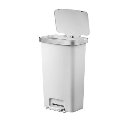 LunaLulinlk 11.9 Gallon Kitchen Trash Can, Plastic Step-On Kitchen Trash Can, White