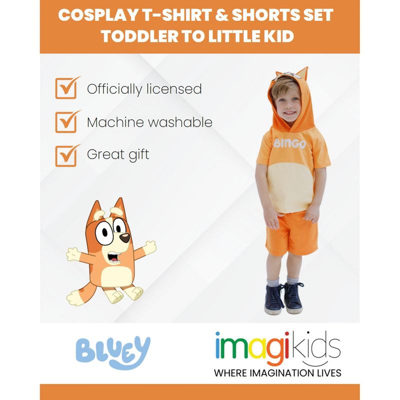 Bluey Hooded Cosplay T-Shirt and French Terry Shorts Outfit Set Toddler to Little Kid, 3 of 6