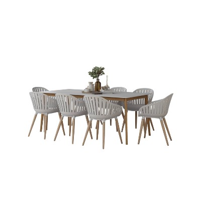 Newhaven 9pc Patio Dining Set with Rectangular Table with Teak Finish - Amazonia