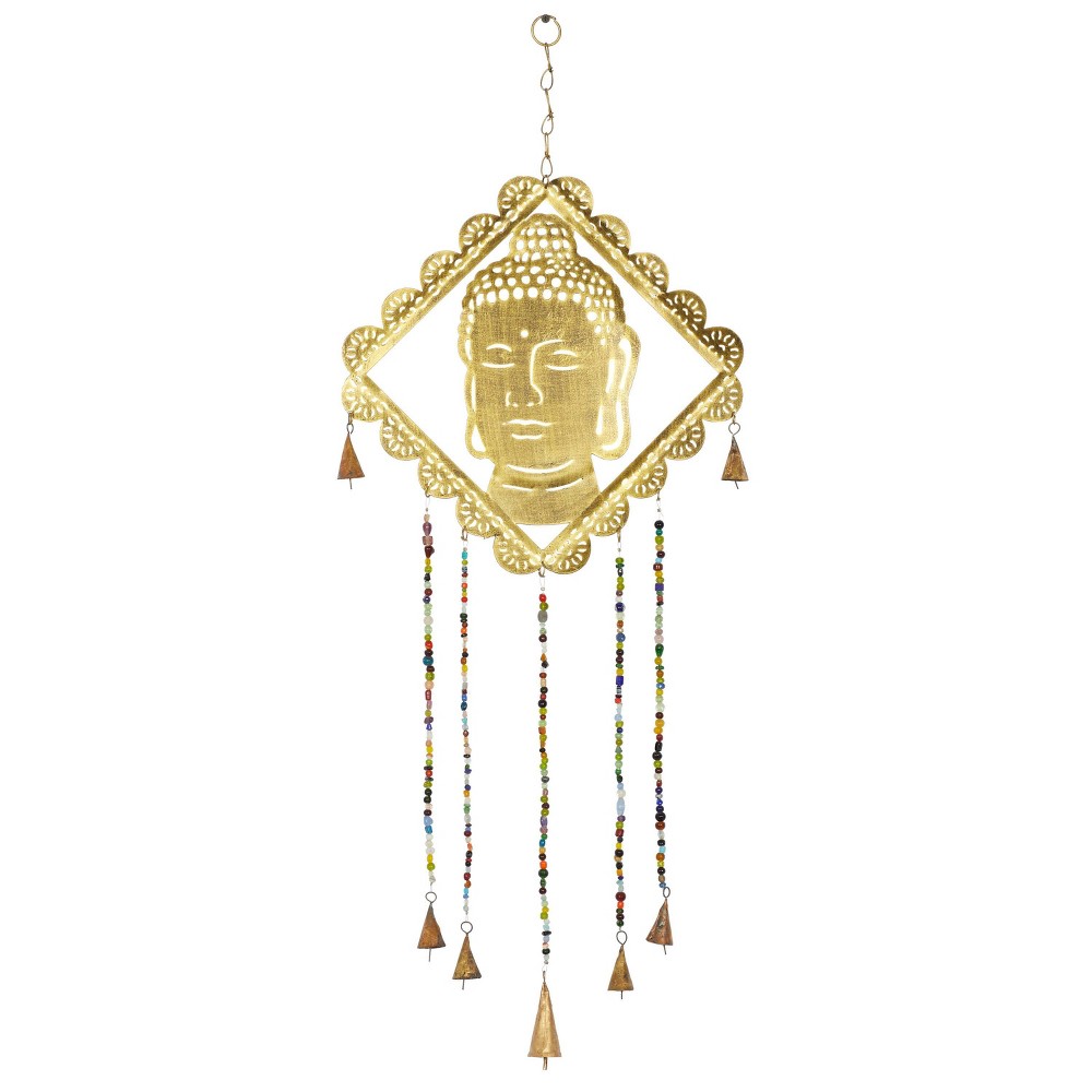 Photos - Other interior and decor 30" x 14" Eclectic Metal Buddha Windchime with Beaded Strands Gold - Olivi