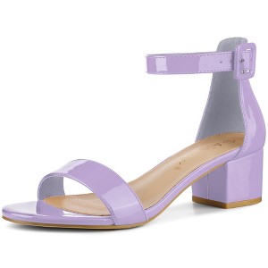 Allegra K Women's Open Round Toe Block Low Heels Ankle Strap Sandals - 1 of 4