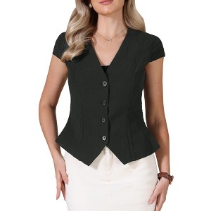INSPIRE CHIC Women's Summer Button Down V Neck Cap Sleeve Business Casual Dressy Blazers - 1 of 4