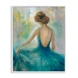 Stupell Industries Woman Green Dress Painting Framed Giclee Art - 1 of 4