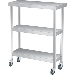 Nasitip Silver Stainless Steel Work Table with 3 Shelves and Optional Wheels, Commercial Prep Table for Kitchen, Garage, Restaurant - 1 of 4